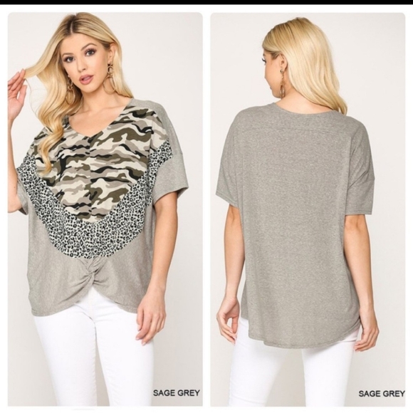 **SOLD**🔷CAMOUFLAGE PRINT CENTER KNIT TOP - Picture 2 of 6